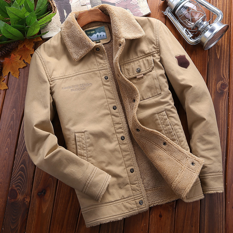 FGKKS cotton coat mens plush thick winter collar warm casual w240824