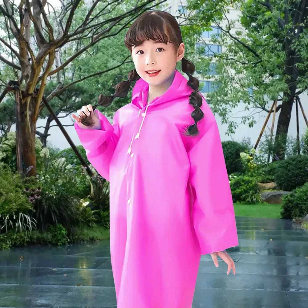 Solid Color Kids Raincoat Outdoor Waterproof Children Rain Poncho EVA Hoodie Rainwear Student Rain Coat Folding Kids Rain Coat Y240810