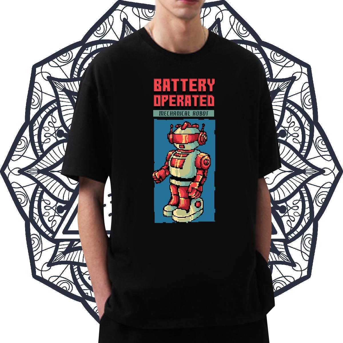 Popular Men Tshirts robot 230g Cotton Hip Hop O-Neck Short Sleeve T shirt Cartoon Print New Designer Top Tees
