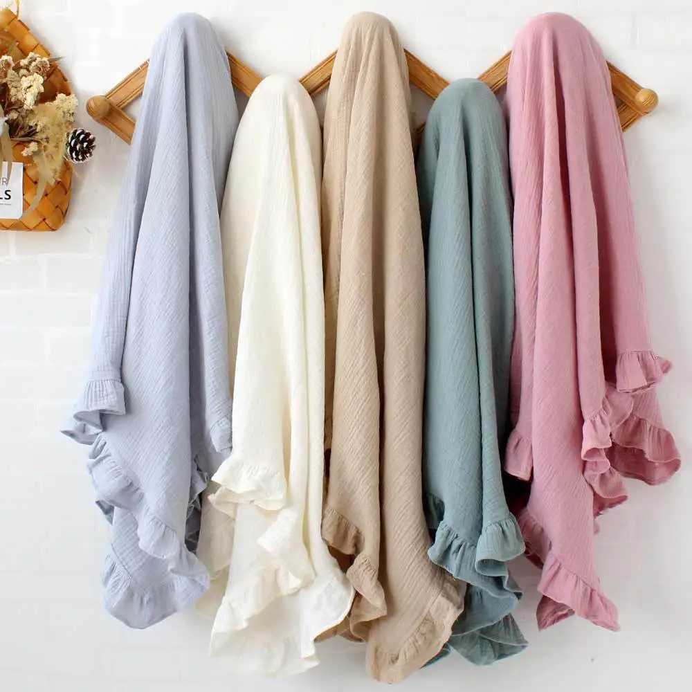 Plain Swadle Curled Cotton Gauze Ruffle Baby Uncle Clothing Baby Blanket Baby Blanket Baby Diaper Baby Napper Baby Bath TowelW240810