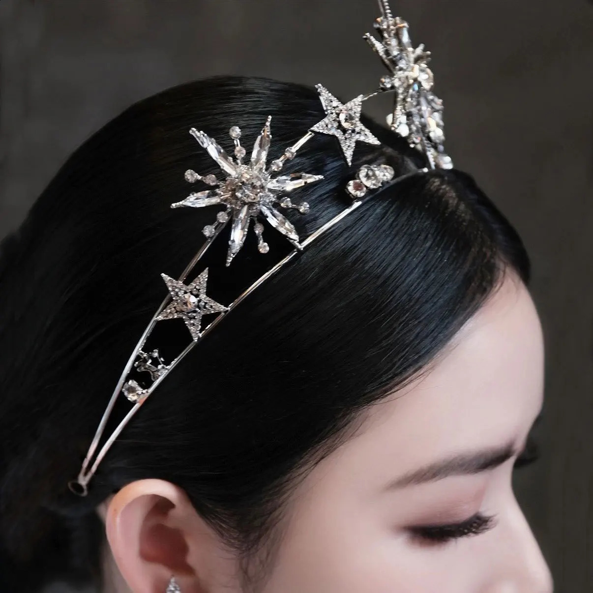 Vintage European 6-Point Star Wedding Crown Tiaras Gold Color Rhinestone Diadem Princess Women Headband Bridal Hair Accessories 240805