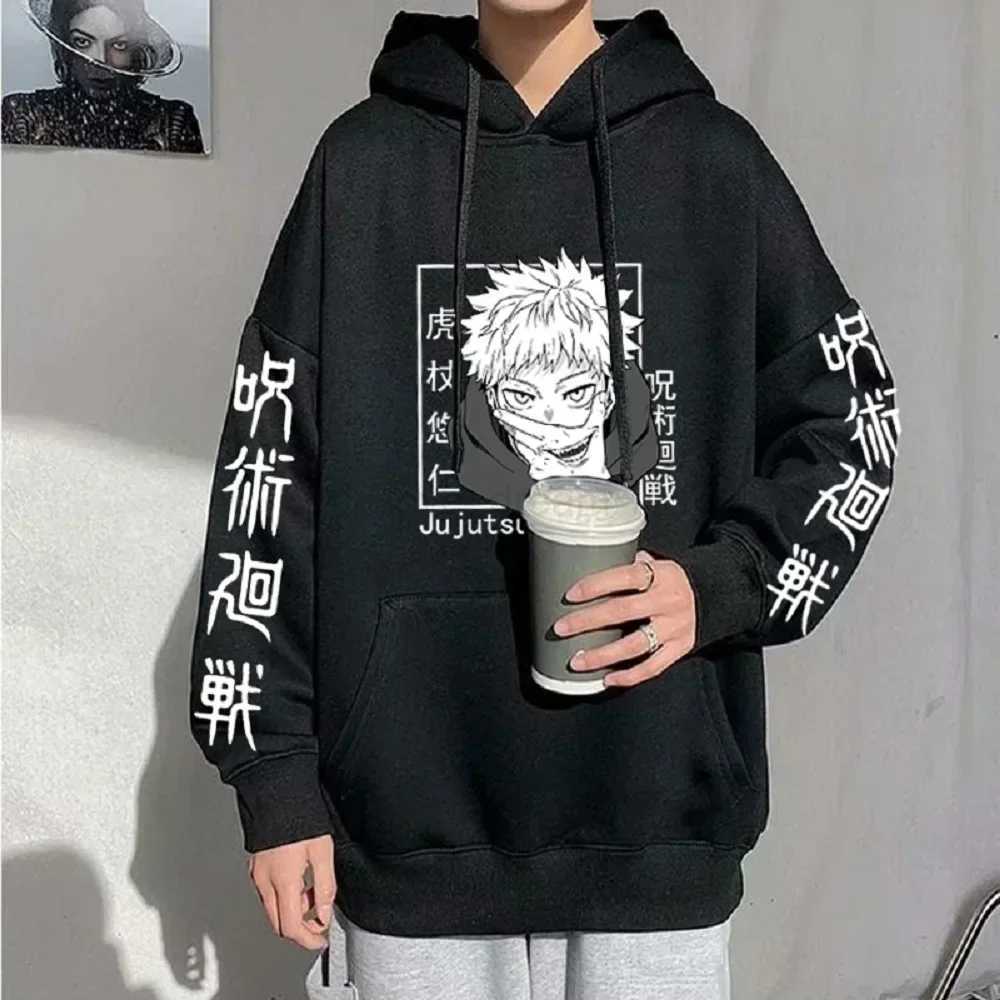 Anime Print Sweatshirts Jujutsu Kaisen Mens Hoodie Harajuku Autumn Winter Streetwear Clothe Yuji Itadori Plus Size HoodieXJ240812