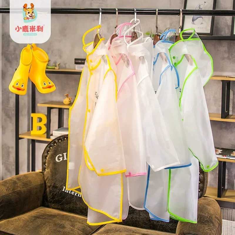 Childrens Raincoat Girls Boy Transparent Waterproof Outdoor Tudent Rain Jacket Suit Poncho Coat Kids Cover RainWear Polyester Y240810