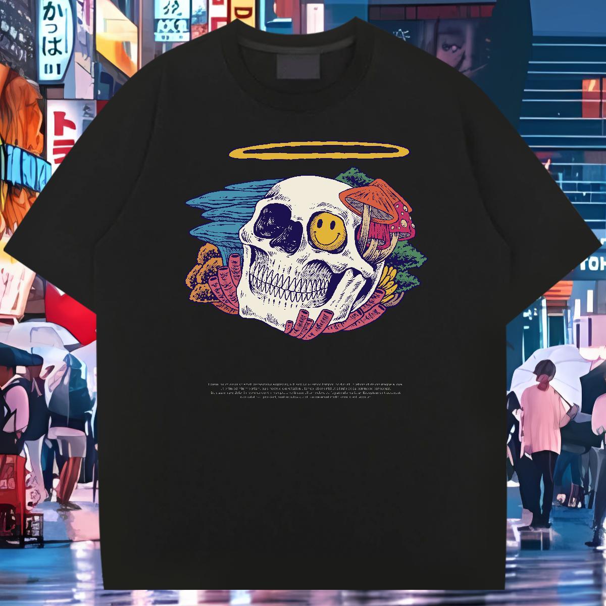 Wholesale T shirt skull Tshirts 100% Cotton 230g Street Unisex DIY Printed Breathable Crew Neck Men Clothes T-Shirt