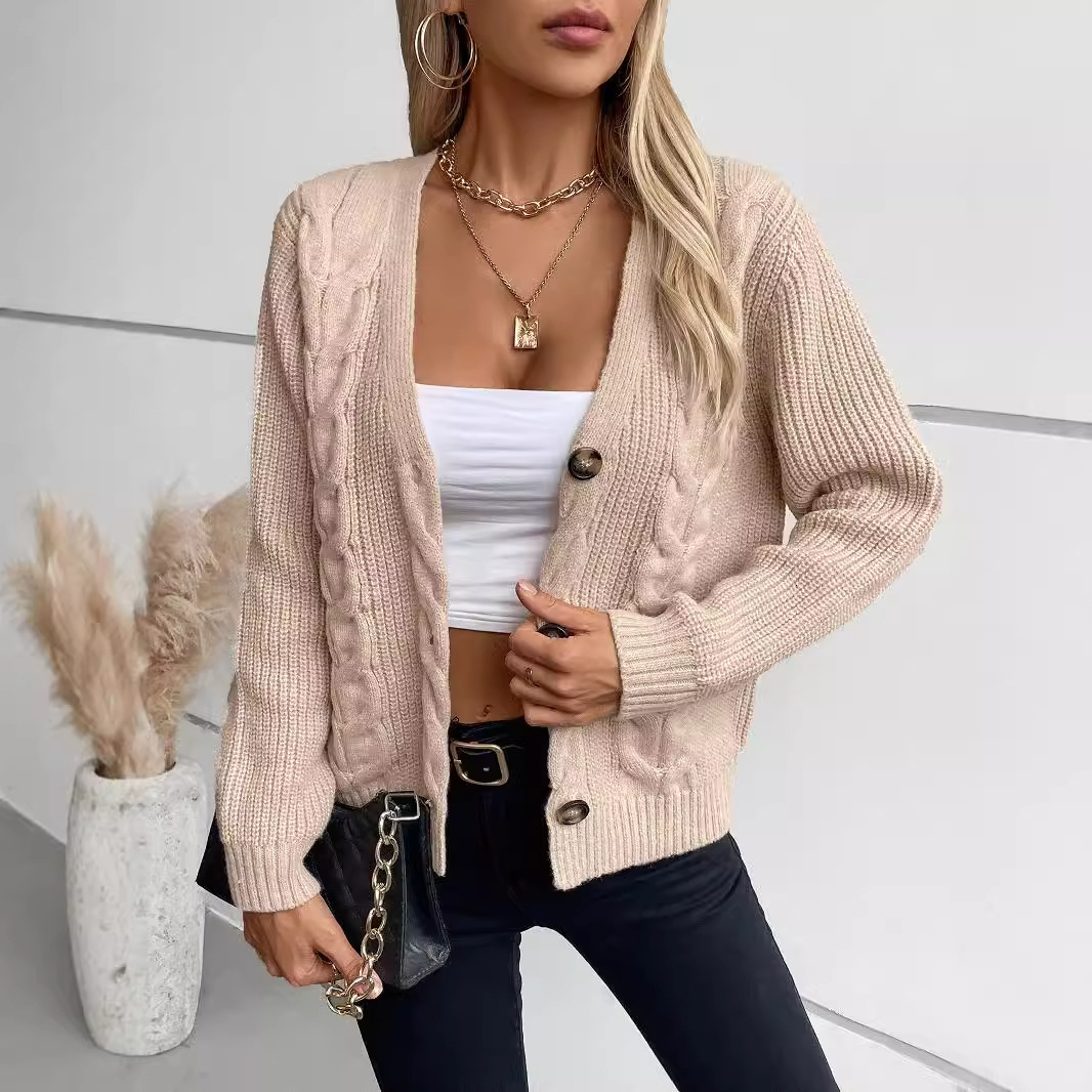 Maomao Rain Solid Color Fried Dough Twists Knitted Cardigan Autumn and Winter New Single breasted Sweater Women's Jacket H812#45