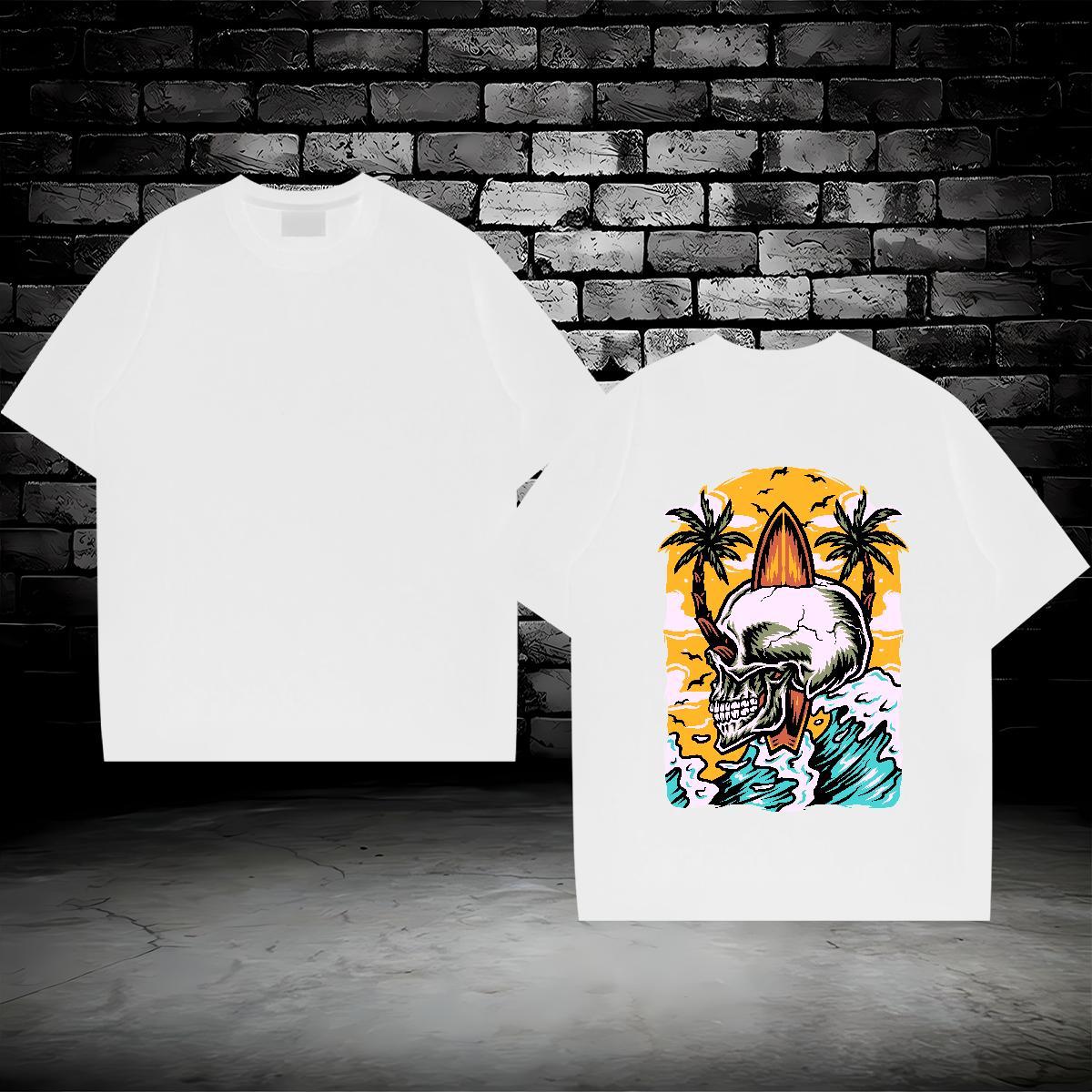 Factory Direct T shirt skull Tees 230g Cotton Street Loose Cartoon Print Breathable Crew Neck Couples T Shirts