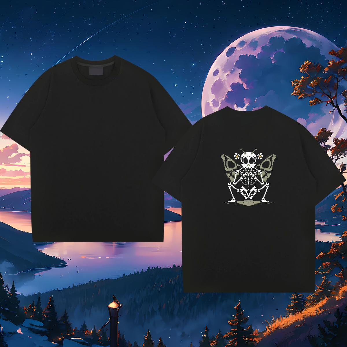 2024 New Man T Shirts skull Tshirts 230g Cotton Casual Beach Popular DIY Printed O-Neck Short Sleeve Mens Tshirts