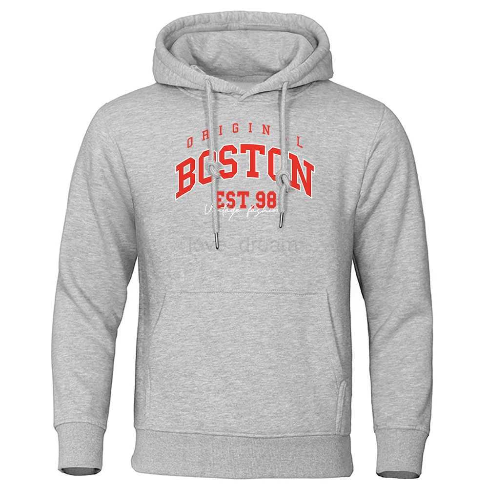 Original Boston Est.98 Prints Mens Hoodies Simple Oversize Hoodie Street Comfortable Hoody Hipster Soft Autumn Streetwear WomanXJ240812