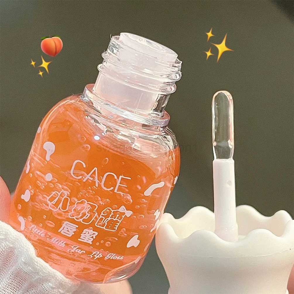 Hots Cute Milk Jar Lipgloss Lip Plumper Oil Moisturizing Lipstick Peach Colorless Glitter Lipgloss Long Lasting Lipgloss MakeupXJ240812