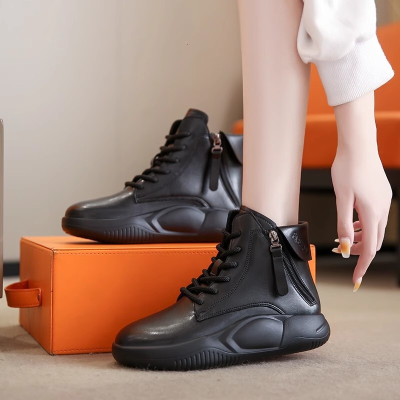 Ddmysports Thick Soled Martin Boots For Women New Autumn And Winter With Plush Leather Short Sponge Sole High Top Casual White Shoes Outdoor Shoes