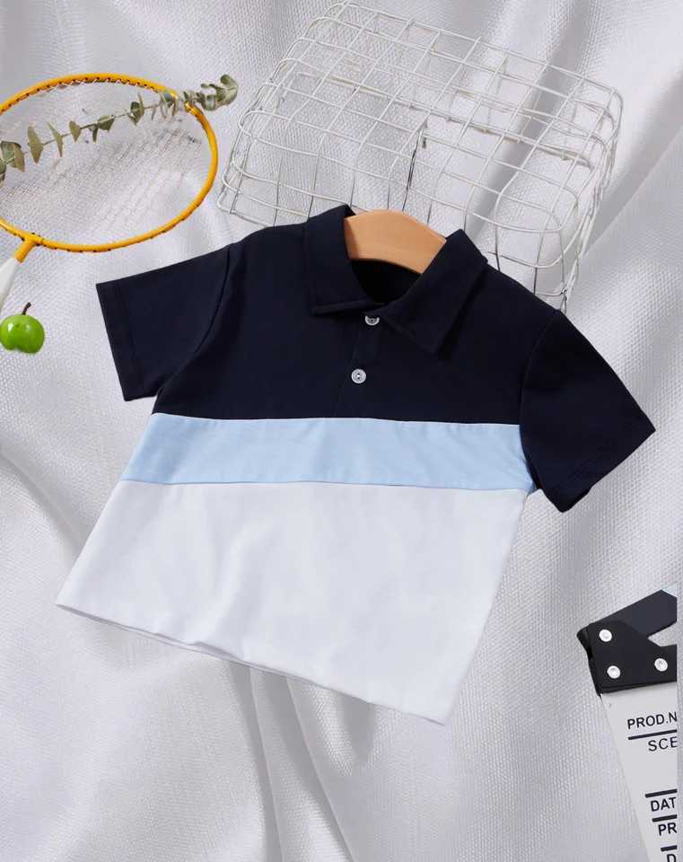 Boys summer personali trend color contrast diagonal splicing lapel short-sleeved fashion casual handsome POLO shirtXJ241225