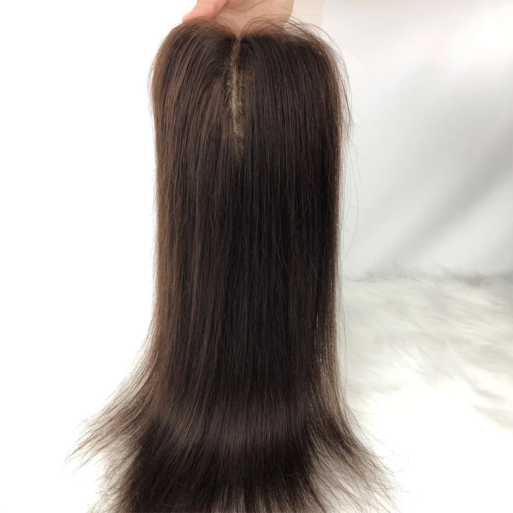 Dark Brown Closure 5"x5" Silk Top Lace Closure Human Hair Brazilian Remy Skin Base Topper 12x13cm Straight Pre Plucked For Women