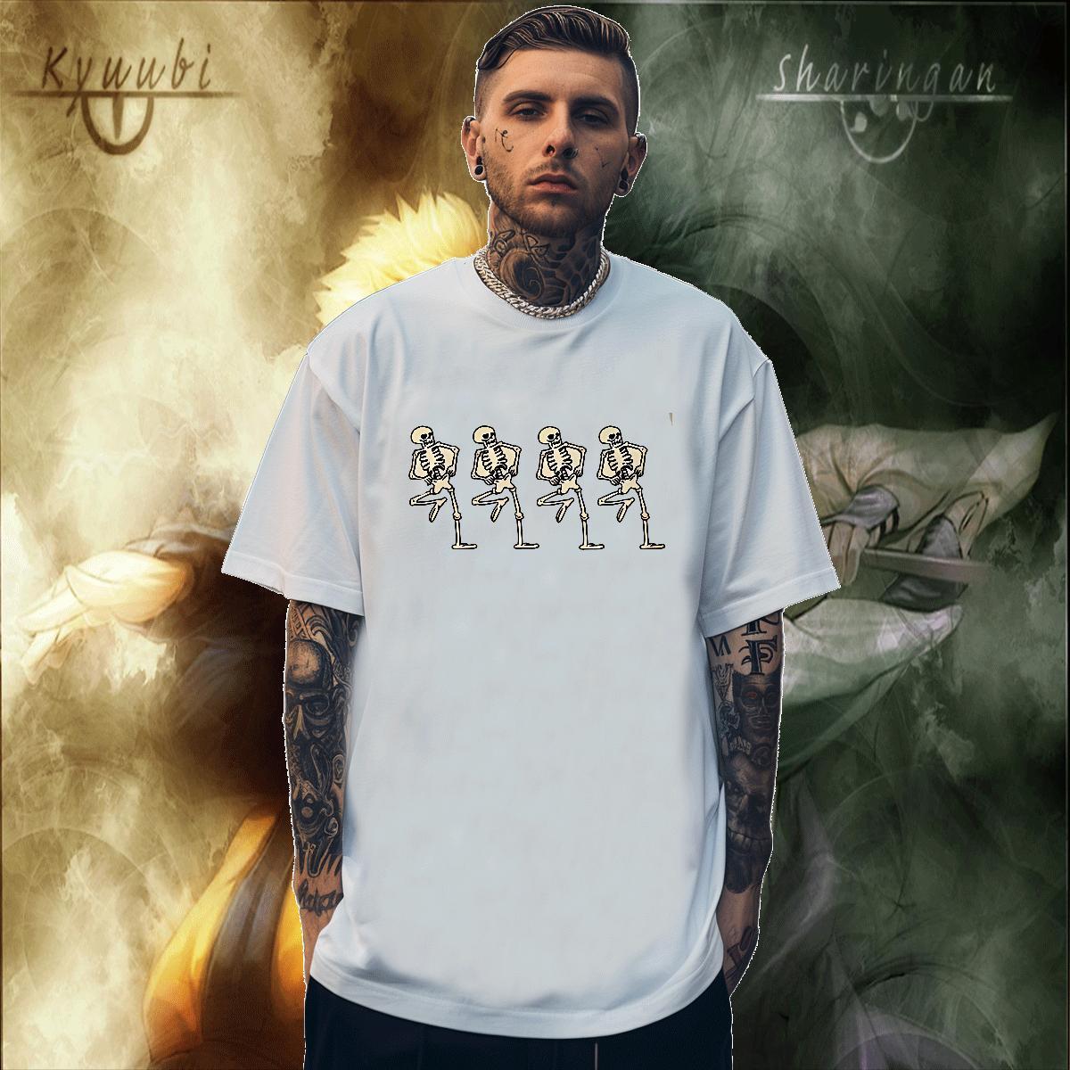 Classic Casual Men T Shirts skull Tshirts 230g Pure Cotton High Street Hip Hop Popular DIY Logo Oversized Crew Neck Breathable Men Clothes T-Shirt