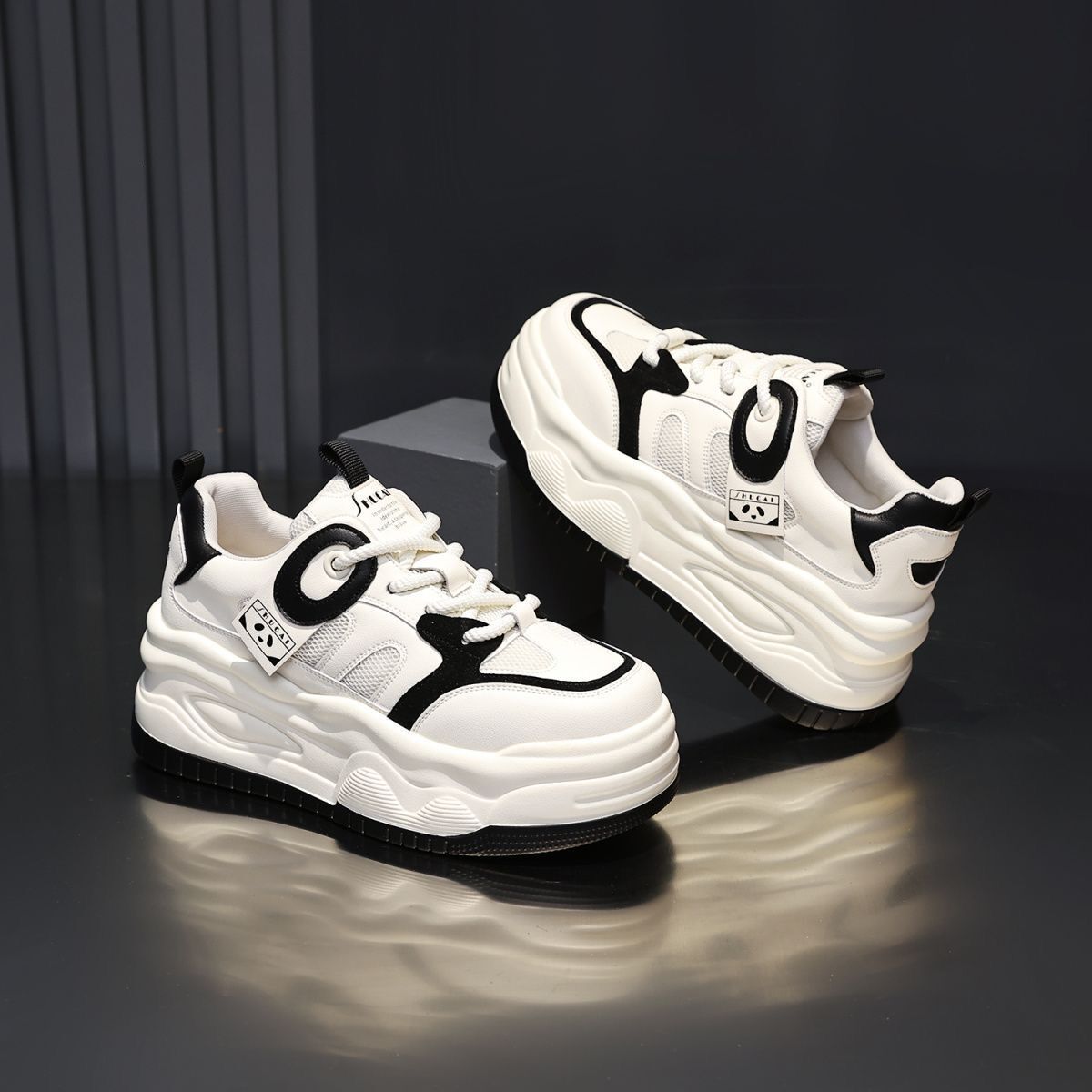 Ddmysports Small White Year Of The Loong New Spring And Summer Style Versatile Panda Thick Soled High Board Ins Casual Fashion Shoes For Women Outdoor
