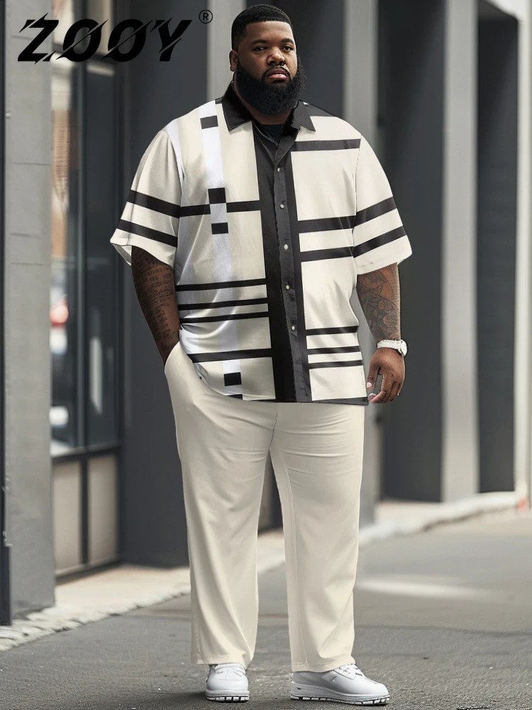 L-9XL Short Sleeved Shirt Long Pants Set Plus Size Men Summer Business Classic Plaid Print Casual Temperament Two-Piece Set ZOOY240812