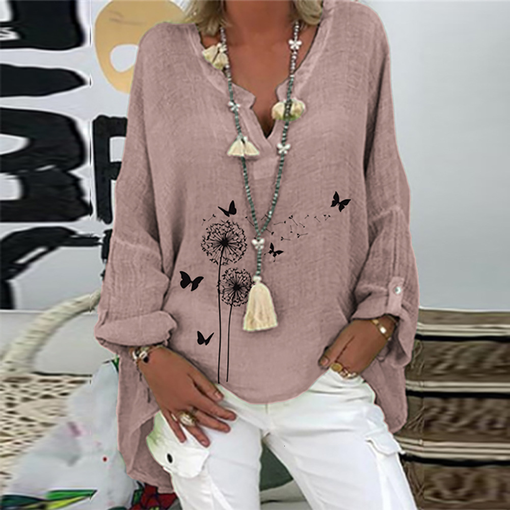 Butterfly Dandelion Print Loose Blouse Shirt Tunic Top 3XL Cross
