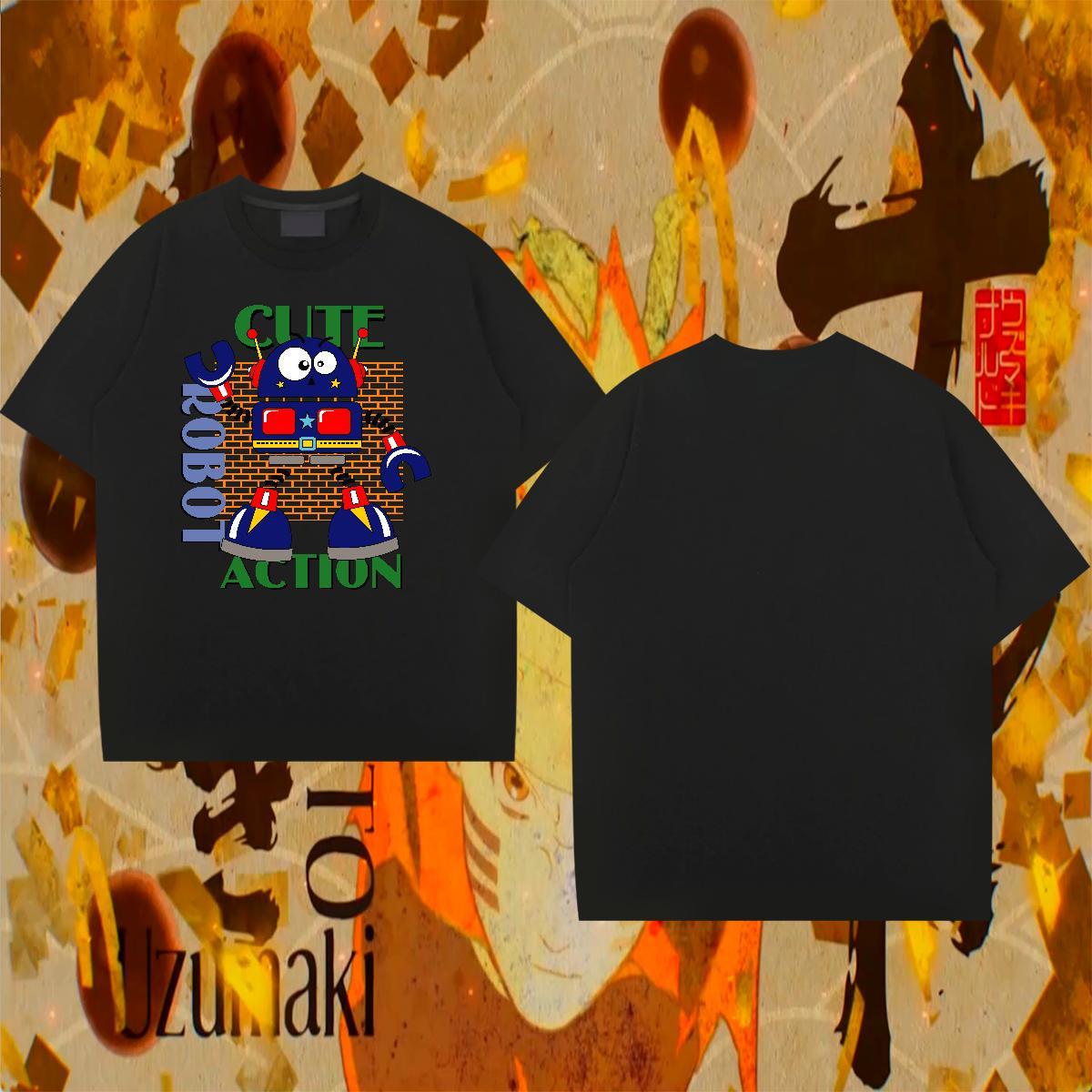 Free Shipping Men Tshirts robot 100% Cotton 230g Street Casual O-Neck Short Sleeve T Shirt For Man Black Oversized 2024 Designer Tops Shirt