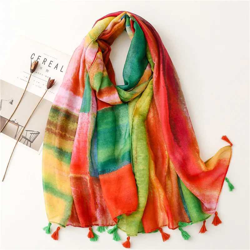 2023 Paisley Abstract Flower tassel Adhesive Shawl Womens High Quality Packaging Thin Pashmina Stoll Muslim Headscarf 180 * 90cm W240810