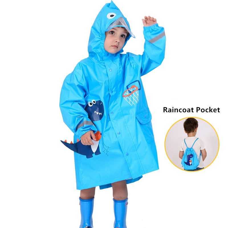 Cartoon Squirrel Children Raincoat Baby Windproof Poncho Boys Girls Rainwear Blue Dinosaur Student Tour Raincoat With Bag Y240810