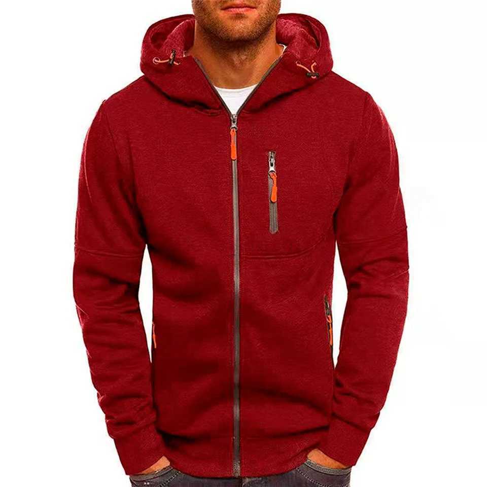 Men Casual Long Sleeve Zip Up Hoodies Tops Jacket Sports Fitness Gym Running Casual Pullover Tops Hooded Sweatshirt Coat OutwearXJ240812