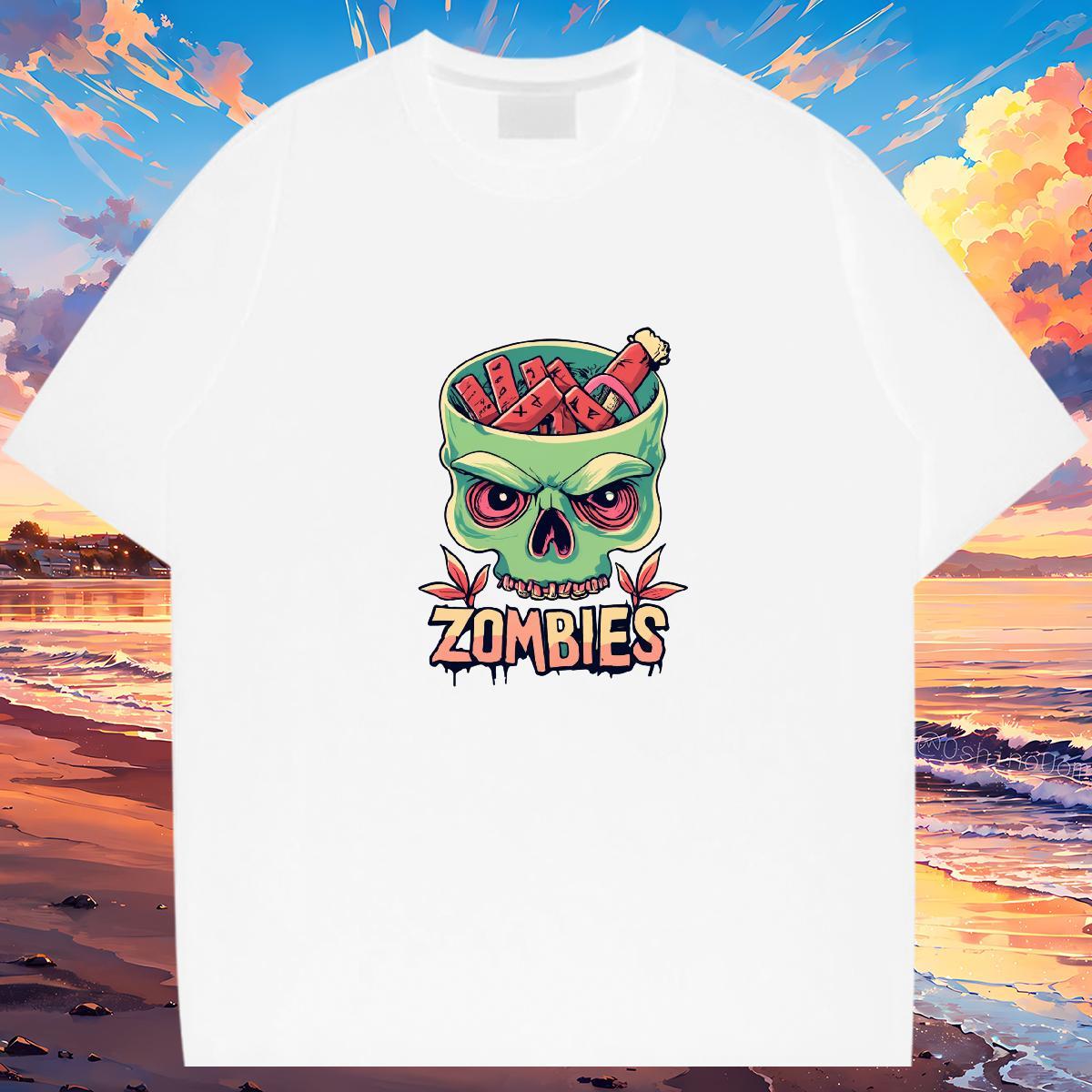Fashion Casual Man T Shirts skull Clothes 230g Cotton Street Casual Loose Fit Custom Printing Breathable Crew Neck Men Clothes T-Shirt