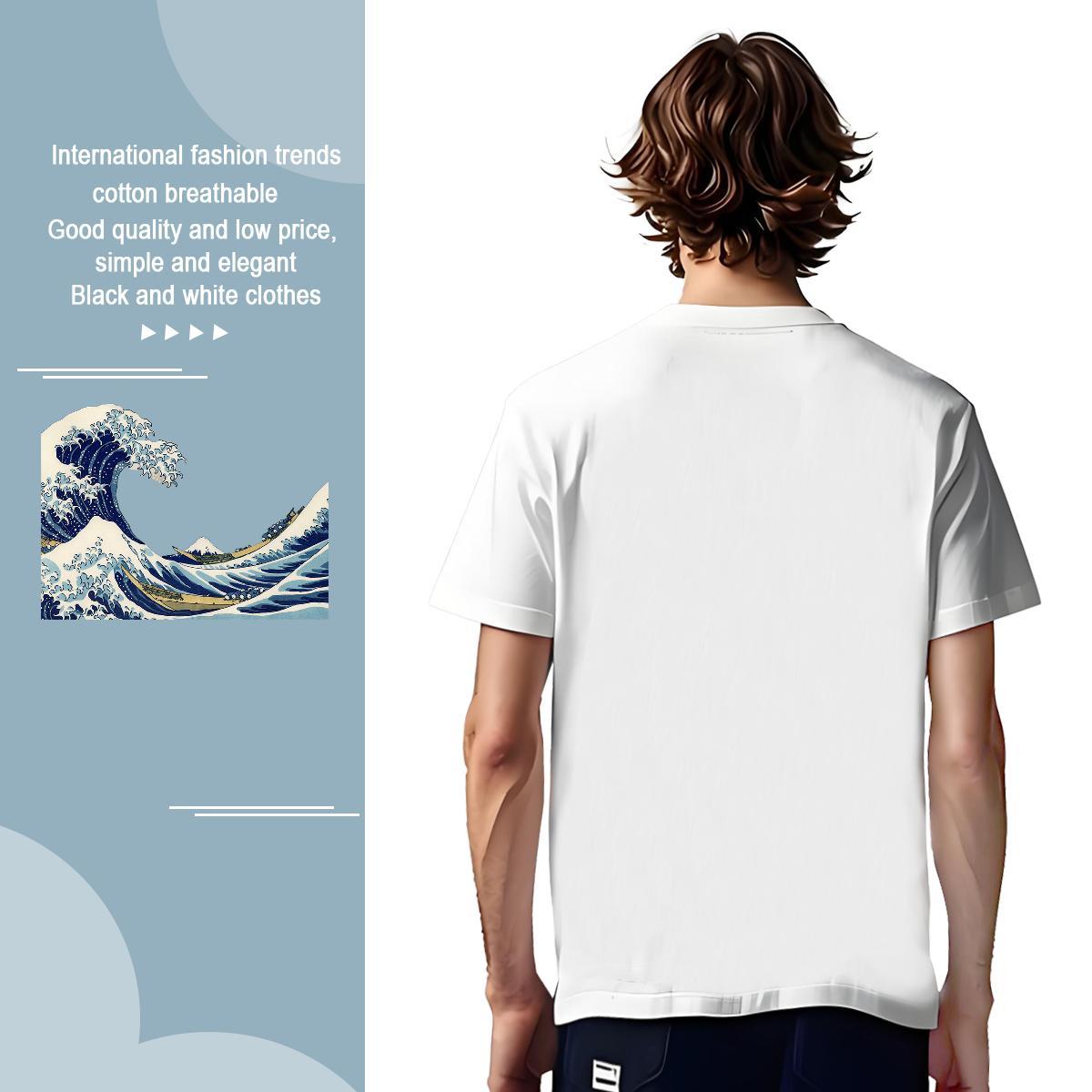 Cool Men Tops Tees sea wave 100% Cotton 230g Beach Breathable Crew Neck T-Shirts Custom Print Plus Size Fashion Casual Polos