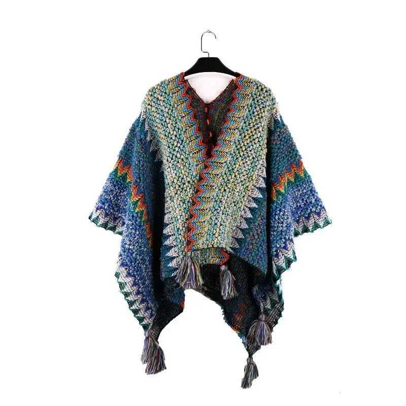 Womens knitted tassel ruffled floral raincoat sweater shawl bag tassel top striped cardigan jacket W240810