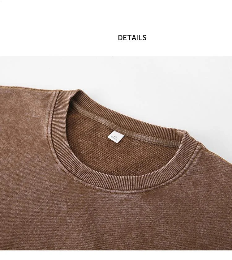 100% Cotton Retro Washed Long Sleeve Men T Shirt Loose Oversized Streetwear Trendy Pullovers Autumn Cotton Sweatshirt Hoodies 240812