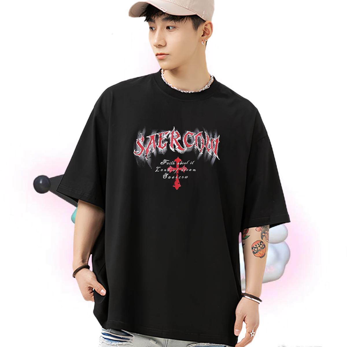 Customized T-Shirts letter Top Tees 230g Pure Cotton Daily Wear Cool Design Custom Cartoon Crew Neck Men Clothes T-Shirt