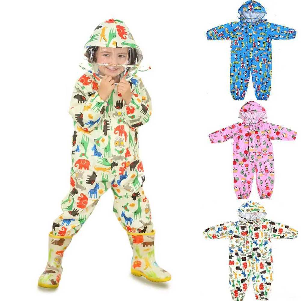 Kids Raincoat Waterproof Rain Poncho Cartoon Dinosaur Children School Student Jumpsuit Rainsuit Boys And Girls Travel Rainwear Y240810