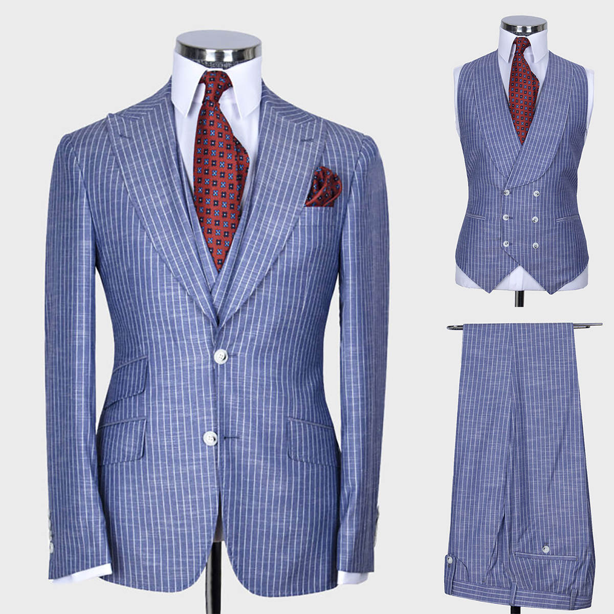 Classic Men's Suit Peaked Lapel Tailored Blazers Pinstripe Groom Jacket for Men 3 Piece Set Two Button Warm Custom Made Coat+Vest+Pants
