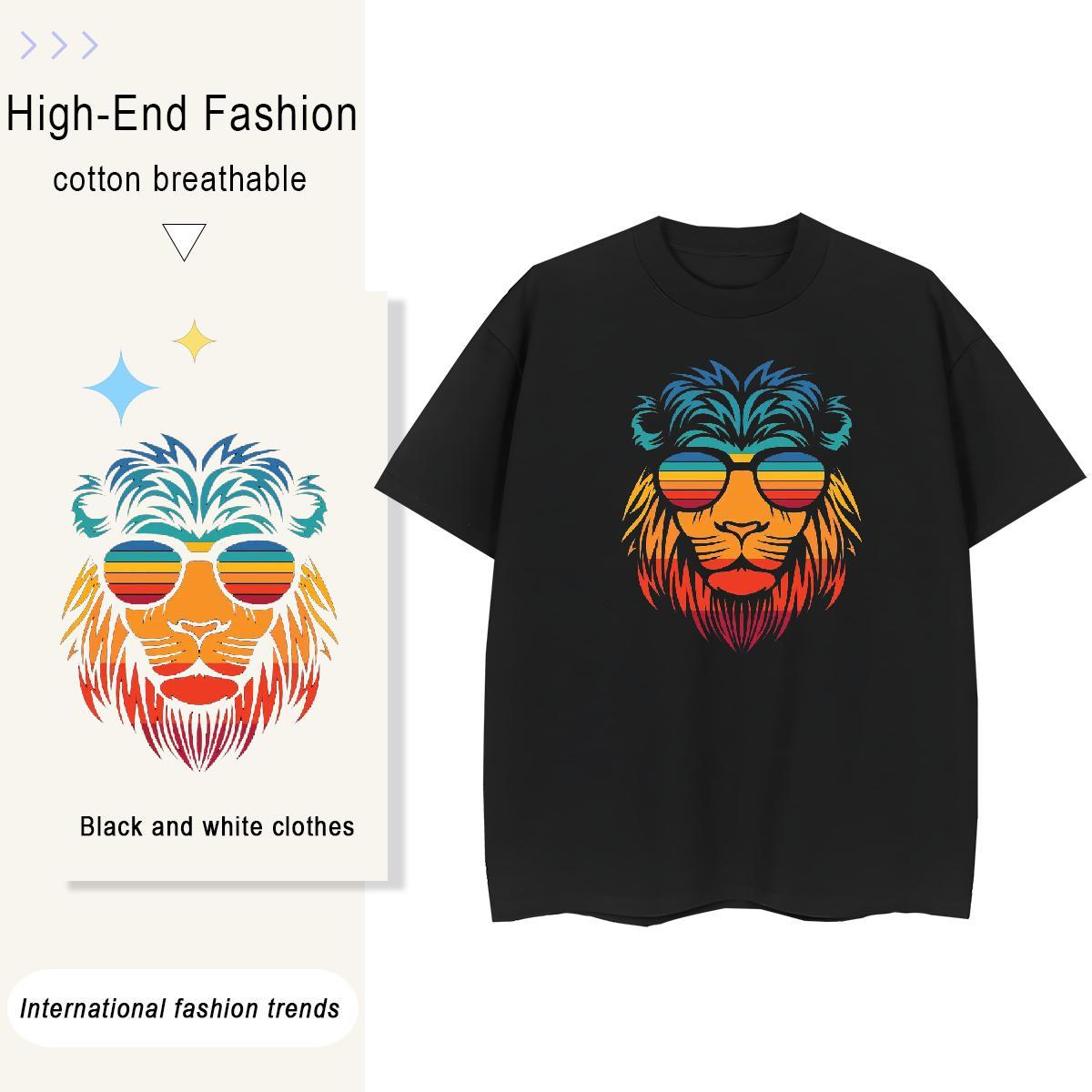 Free Shipping Mens Tshirts Street Wear 230g Pure Cotton Skull Crew Neck Breathable lion Men T Shirts Fashion Design Tops Tees