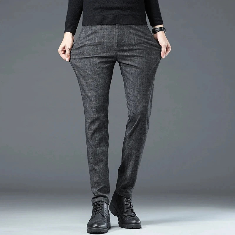 Spring Autumn Korea Business Men Pants Cotton Comfortable Elastic Plaid Casual Fashion Trousers Male Suit Pant 240810