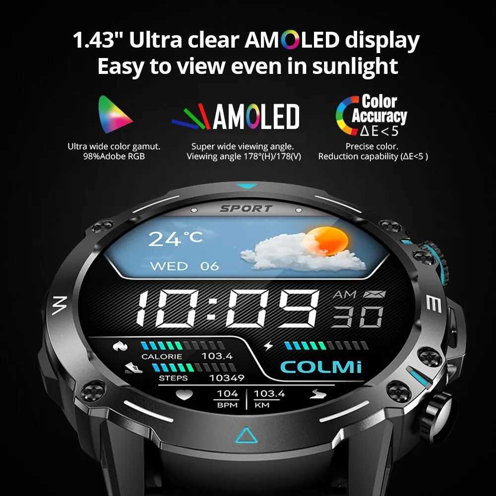 COLMI M42 smartwatch with 1.43-inch AMOLED display and 100 sport mode voice call. Mens military grade rugged watch X2412261