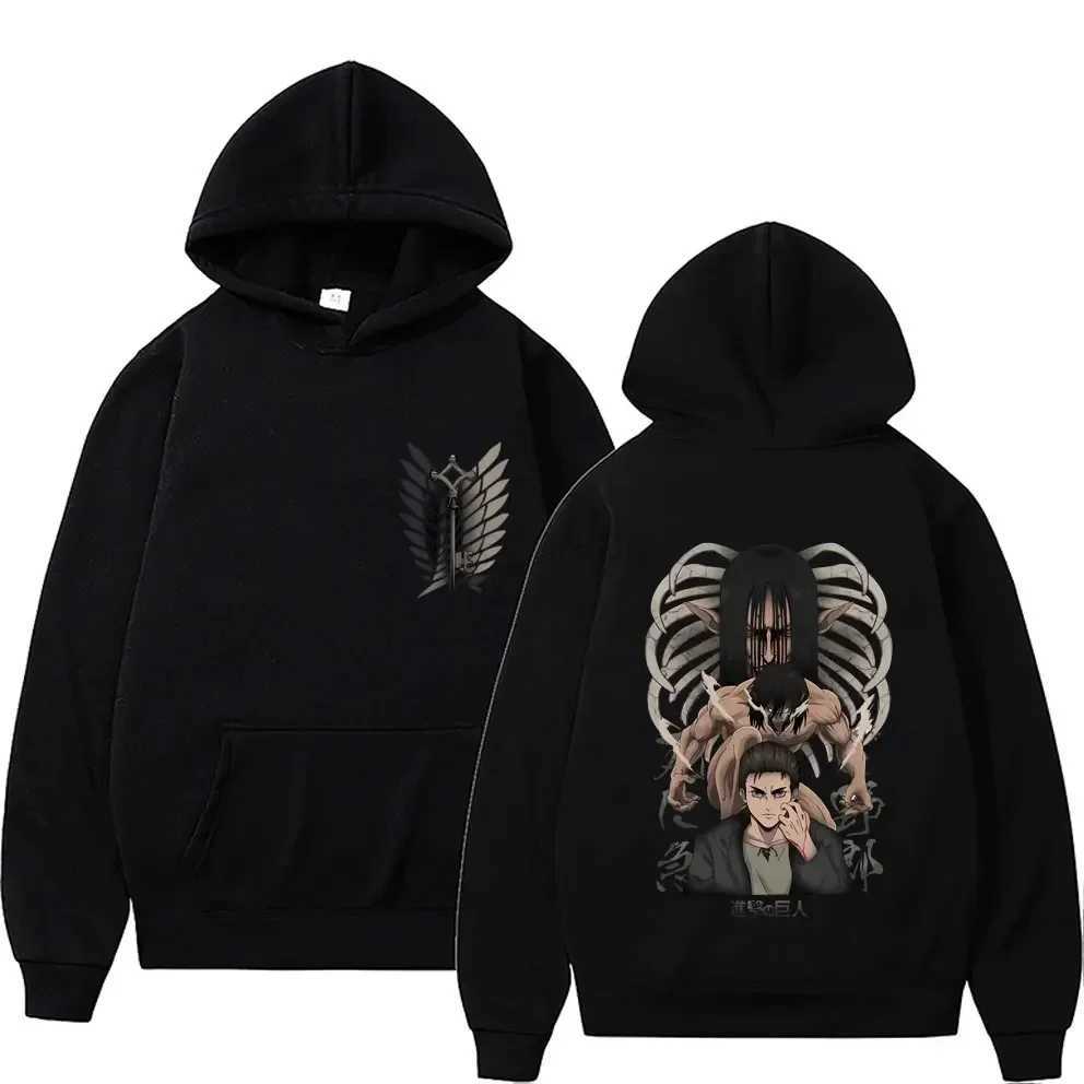 Anime Attack On Titan Men Women Hoodies Yeager Eren Graphic Printed Hooded Plus Size Sweatshirt Harajuku Streetwear PulloverXJ240812