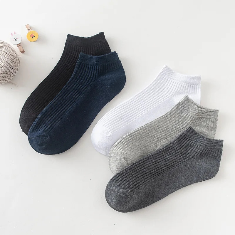 SpringSummer Mens Socks Short Barrel Double Needle Boat Socks Simple Solid Color Short Socks Sweat-absorbing Cotton Socks 240812