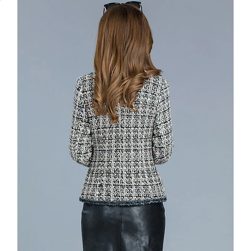 Small Fragrant Coat Women Spring Autumn Korean Slim Short Jacket Female Tweed Wool Outwear Casual All-match Plaid Blazer Tops 240812