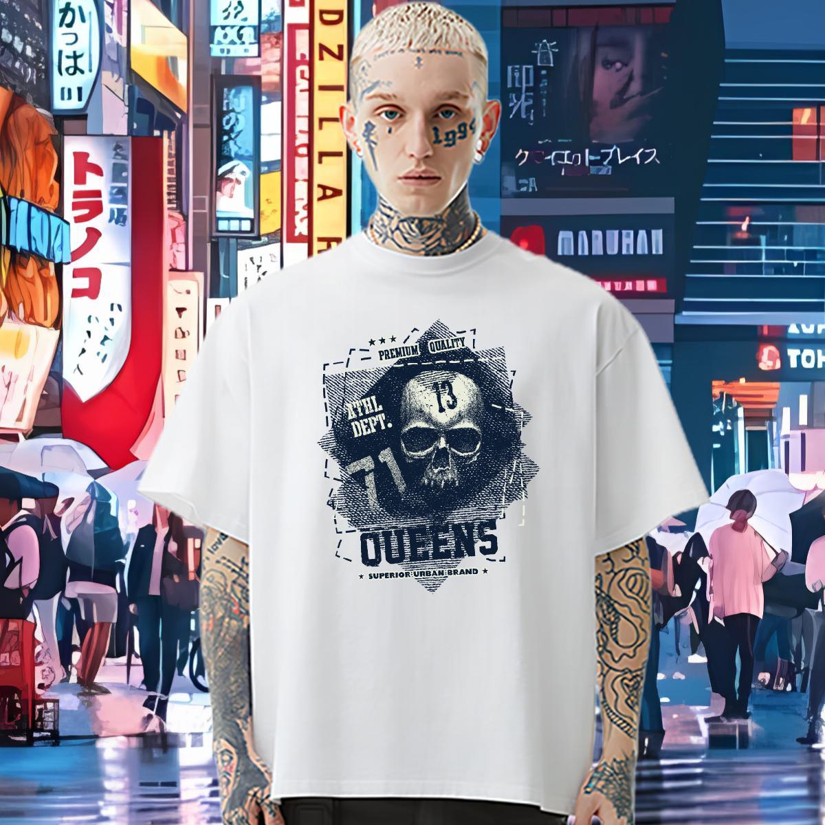 Customized T-Shirts skull Tee Shirt 230g 100% Cotton Street wear Hip Hop Comfortable Custom Anime Crew Neck Mens Tshirts