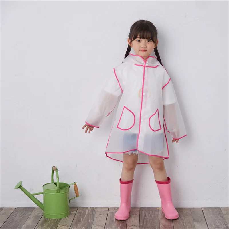 Kids Children Raincoat Waterproof Rain Poncho Clear Transparent Kindergarten School Student Rainsuit Protective Poncho Covers Y240813