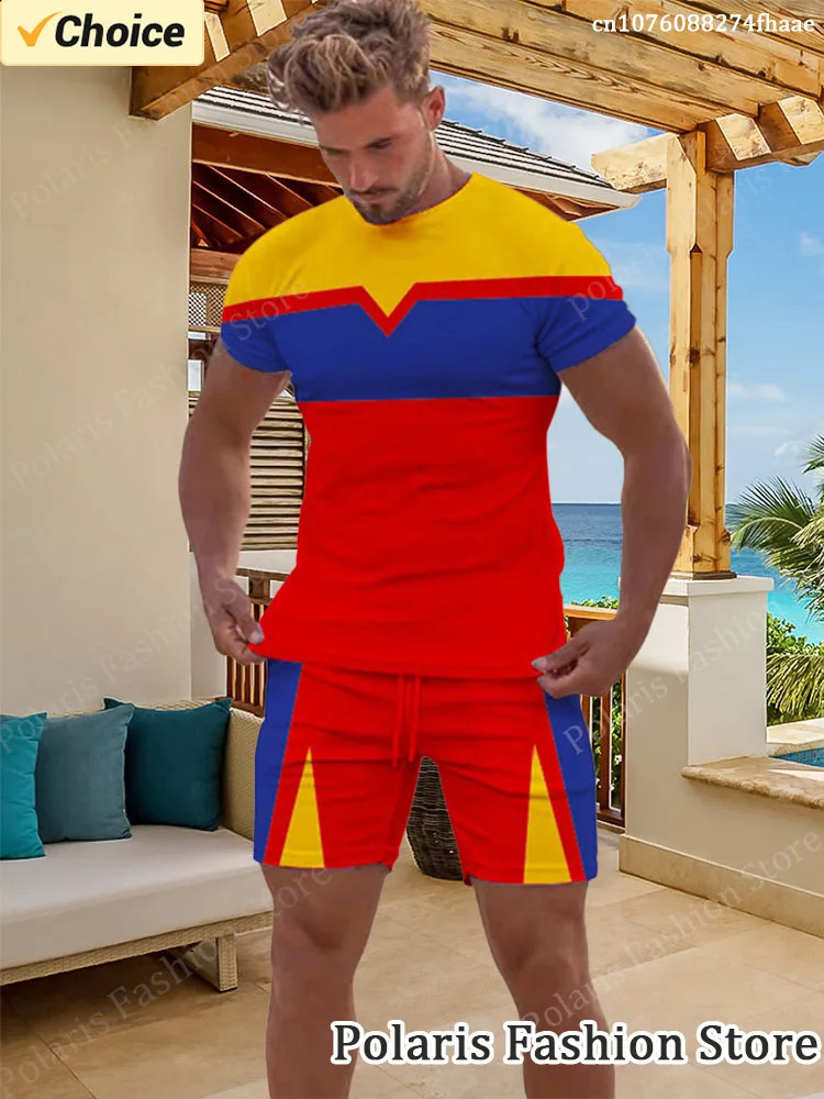Summer Tracksuit Men Short Sleeve T Shirt Set Retro 2 Piece Outfits Sportwear Overszied Fitness Clothes Training Uniform 240812