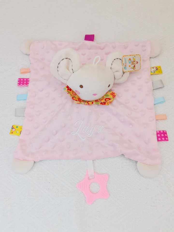 Personalized name Baby Comfort Blanket Animal Safety Blanket Soothing Decal Towel Soft Plush Newborn Sleep DollW240810
