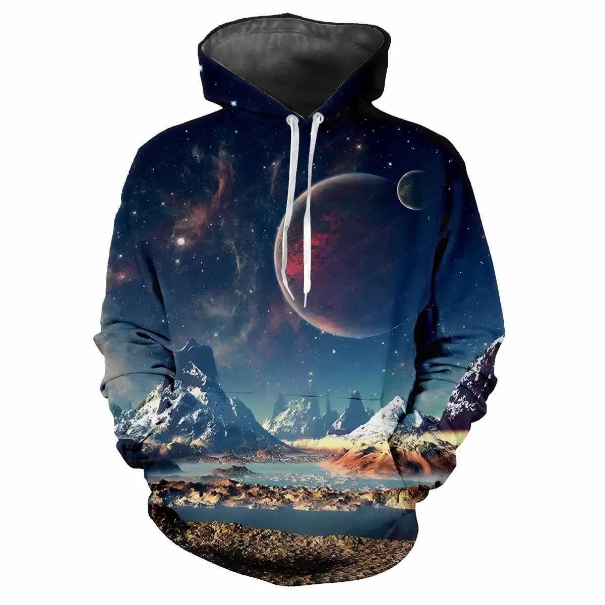 Space 3D Science Fiction Harajuku Printed Street Fashion Adventure Personalized Mens Womens Soft Fashion Street Hip Hop HoodieXJ240812