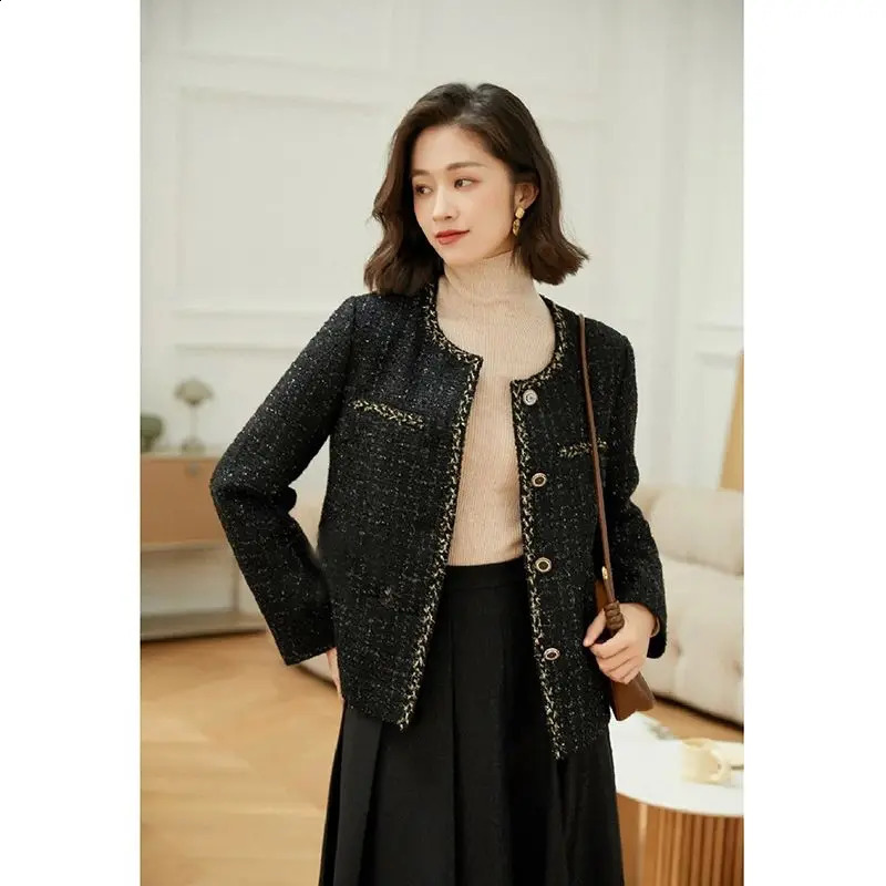 Women Spring Autumn Small Fragrance Tweed Coat Female Short Single-breasted Jackets Ladies O-neck Loose Outerwear Q183 240812