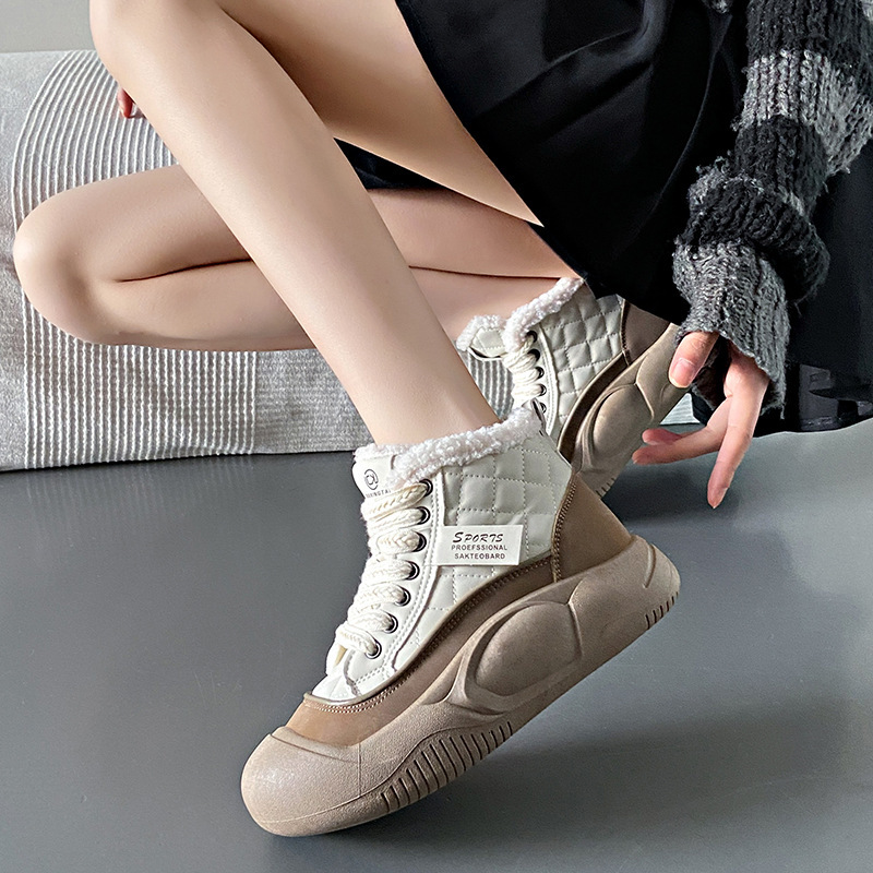 Ddmysports Igh Top Winter New Plush Women S Cotton Versatile Bread Shoes Thick Soled Snow Boots Trend XT Outdoor Shoes