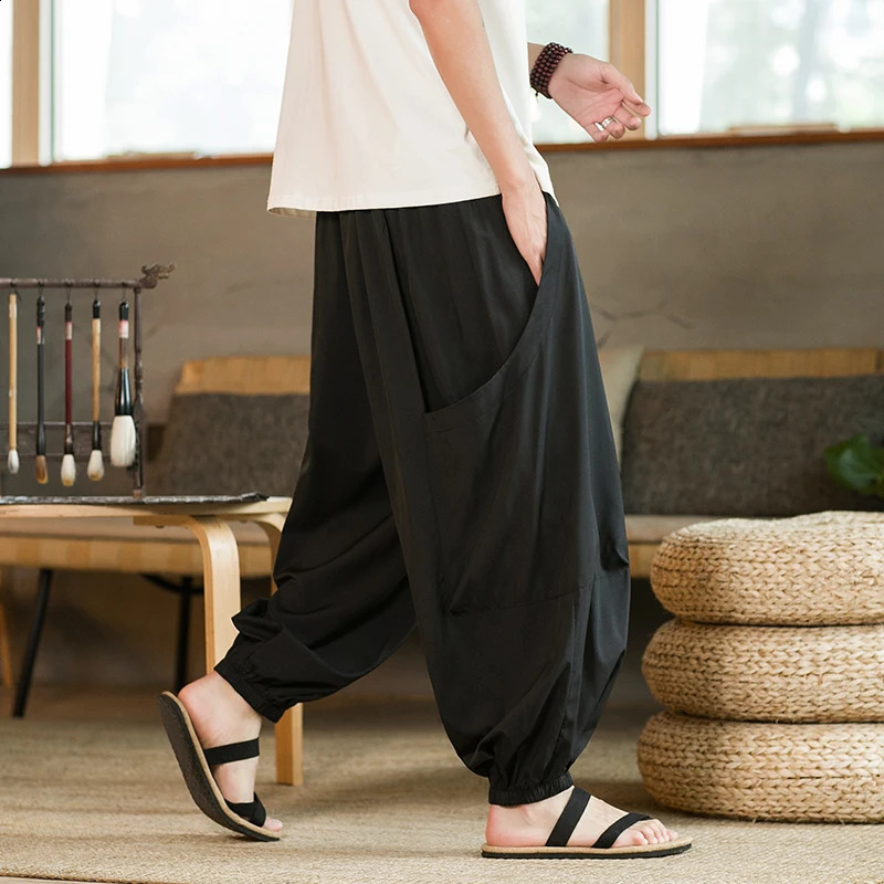 Pants Men Harajuku Casual Jogging Pants Mens Black Thin Fashion Loose Harlem Wide Leg Trousers Vintage Sweatpants Plus Size 5XL 240812