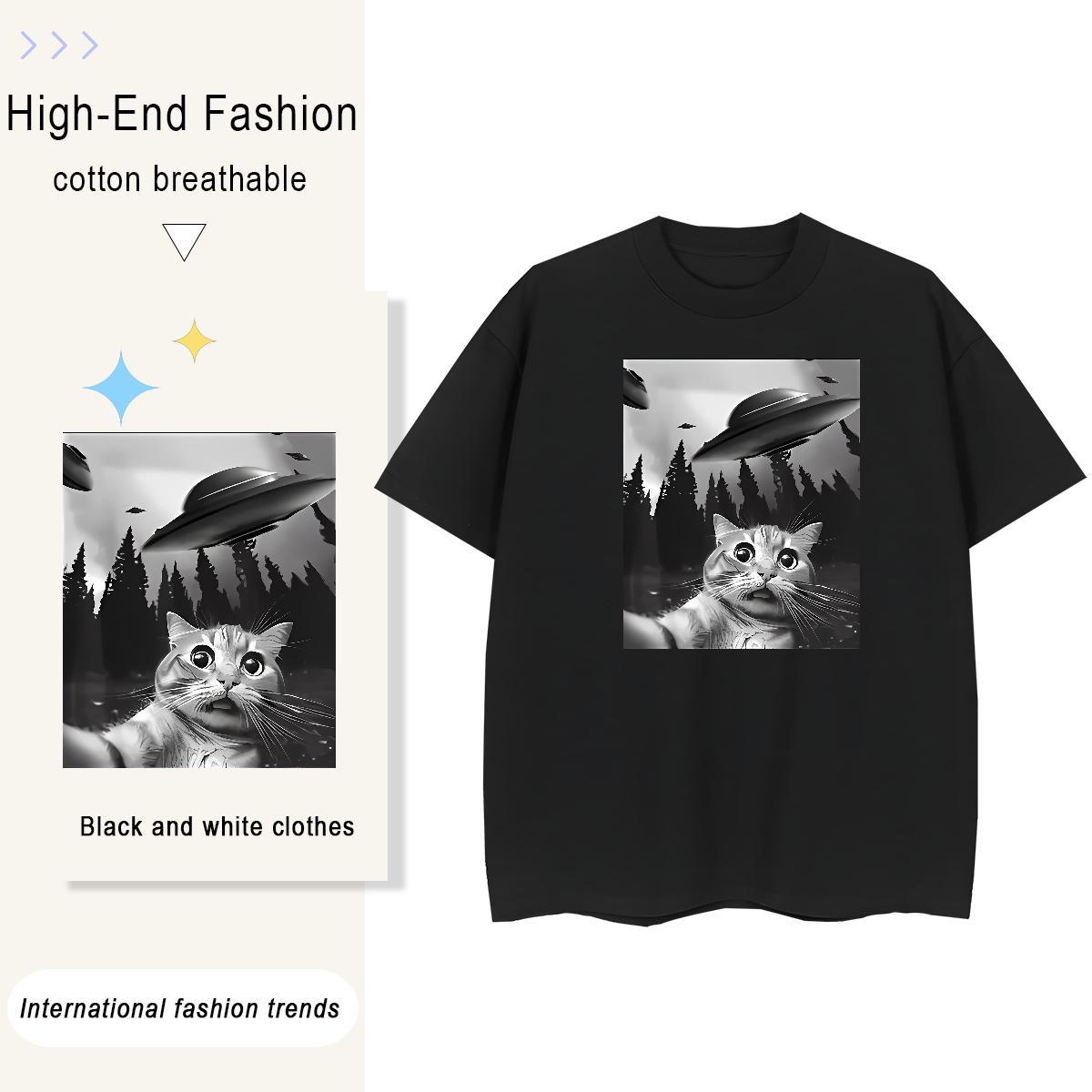 Unisex Men Tops Tees Daily Outfit 230g 100% Cotton Custom Printing O-Neck Short Sleeve cat T shirt Free Shipping Wear