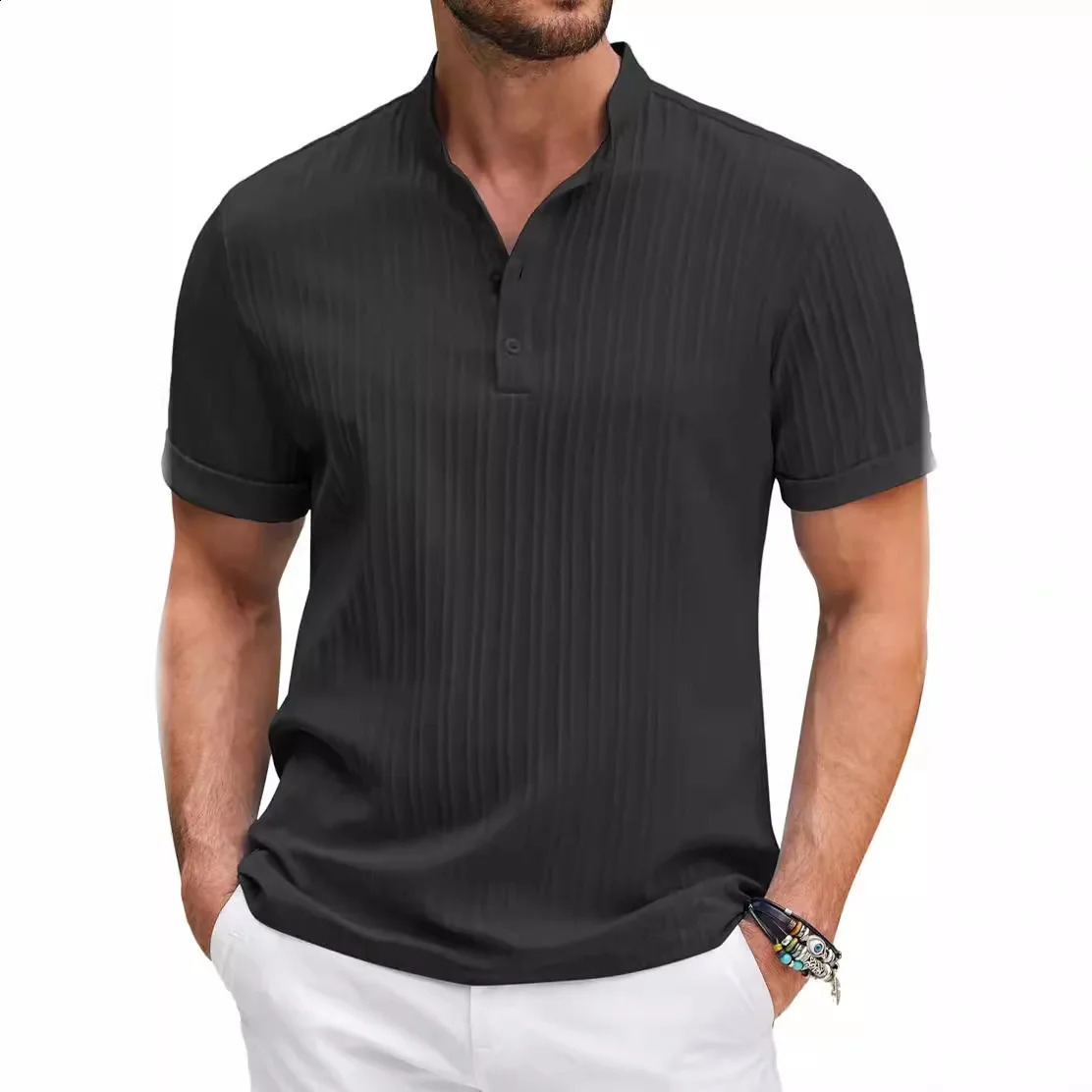 Selling Men Short Sleeve Polo Shirt Turn Down Collar Button Pure Color Top Polo Shirt Summer Casual Comfort Mens Clothing 240812