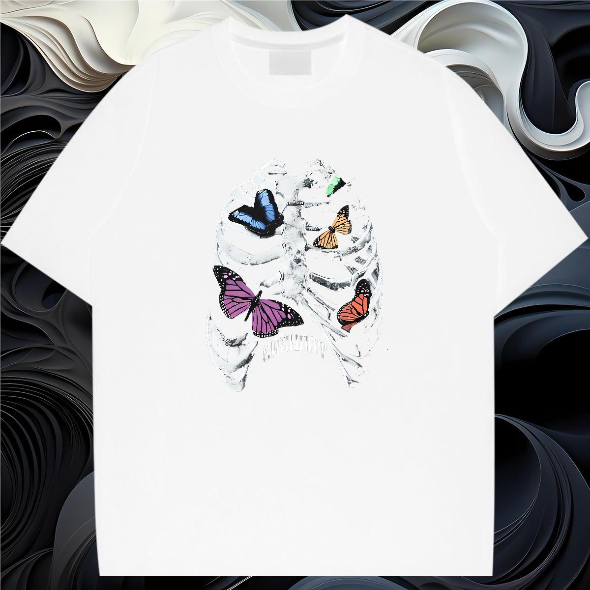 Casual New T-Shirts for Men butterfly Tops Shirt 100% Cotton 230g Street Casual Comfortable Oversized Short Sleeve O-Neck Tshirts