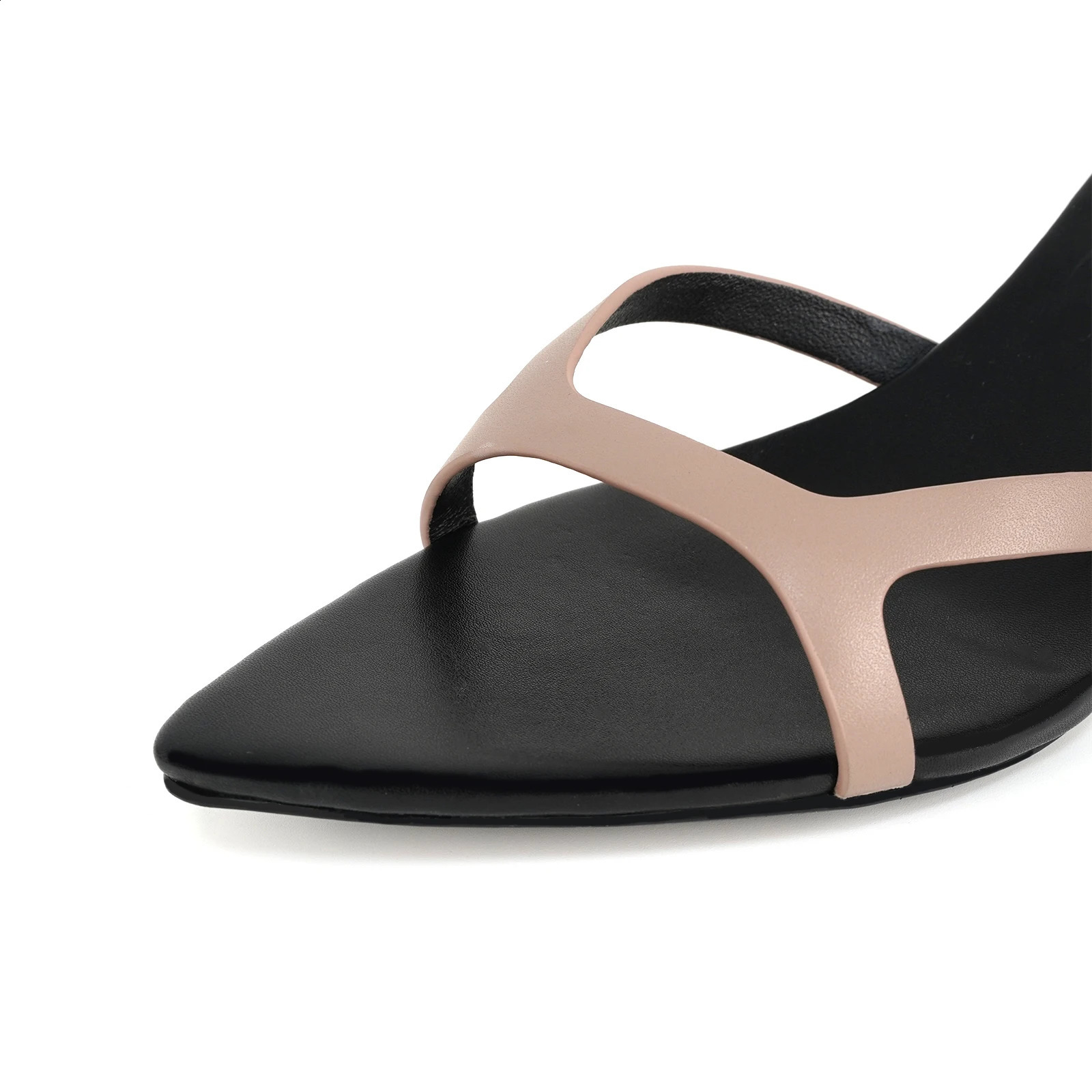 Elegant Womens High Heels Plus Size 35-44 Genuine Leather Party Shoes Pointed Open Toe Thin Heel Womens Slippers Summer 240809