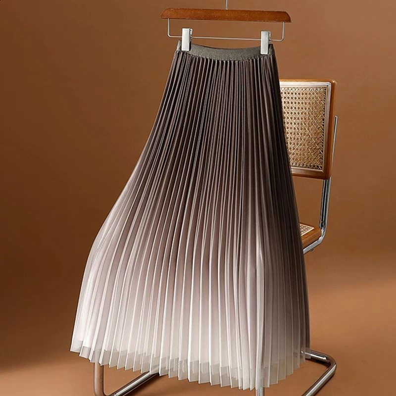 MEXZT Elegant Tulle Midi Skirt Gradient Mesh Streetwear Korean High Waist Elastic All Match A Line Skirts 240810